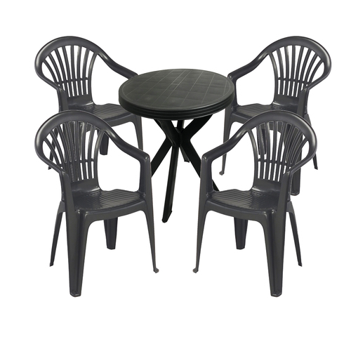 5-teilige Sitzgarnitur Bistrogarnitur Gartengarnitur rund Anthrazit