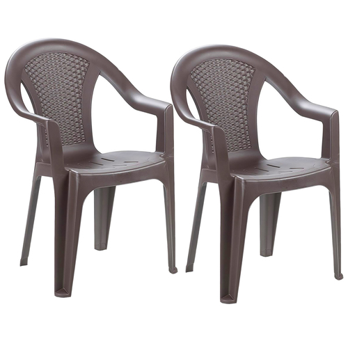 2er Set Gartenst�hle Stapelstuhl Rattan-Optik stapelbar Kunststoff Mokka