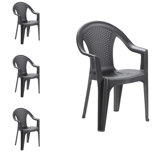 4er Set Stapelstuhl Gartenstuhl Kunststoff stapelbar Rattan-Optik Anthrazit