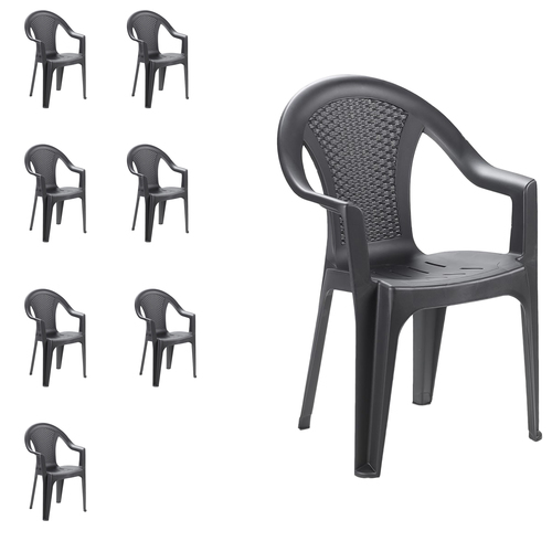 8er Set Gartenst�hle Stapelstuhl Kunststoff stapelbar Rattan-Optik Anthrazit
