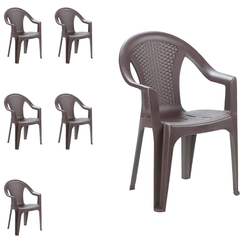 6er Set Gartenst�hle Stapelstuhl Kunststoff stapelbar Rattan-Optik Mokka