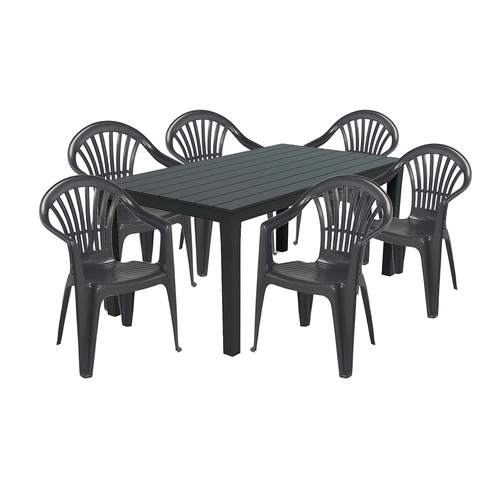 Sitzgarnitur Bistrogarnitur 7-teilig Anthrazit Holzoptik