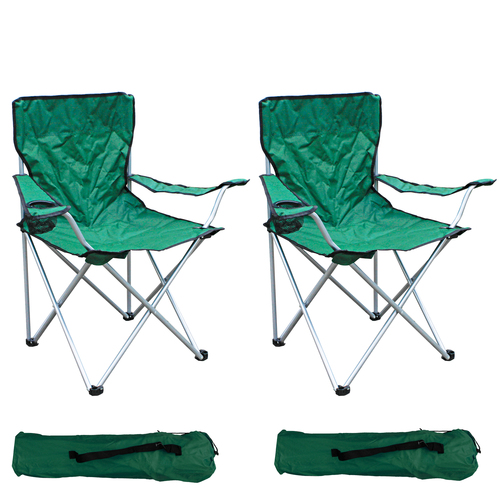 2-er Set Anglersessel mit Getr�nkehalter und Tasche Gr�n belastbar