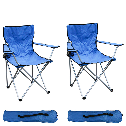 2-er Set Anglersessel mit Getr�nkehalter und Tasche Blau belastbar bis 120kg