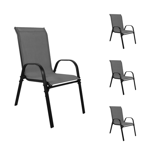 4 Stck XL Stapelstuhl Gartenstuhl Stapelsessel Metall schwarz Textilen Farbe Anthrazit