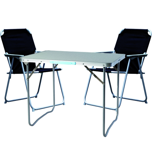 3-teiliges Campingm�bel Set Alu L70xB50xH59cm 1x Campingtisch mit Tragegriff  + 2 Campingst�hle schwarz