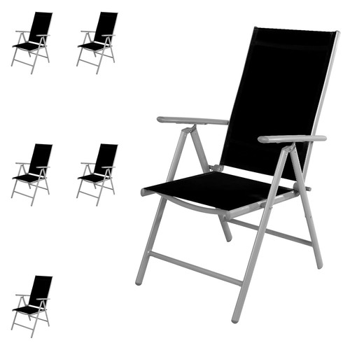 6 St�ck Gartenstuhl Hochlehner Klappstuhl Aluminium - Textilen Silbergrau/Schwarz