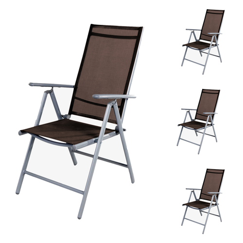 4er Set Garten Klappstuhl Aluminium - Textilen Silbergrau/Schokobraun
