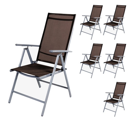 6er Set Garten Klappstuhl Aluminium - Textilen Silbergrau/Schokobraun