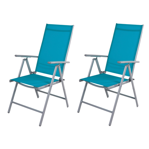 2er Set Garten Klappstuhl Aluminium - Textilen Silbergrau/Petrol