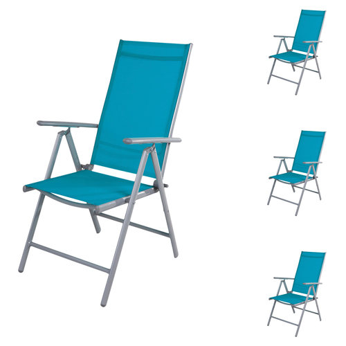 4er Set Garten Klappstuhl Aluminium - Textilen Silbergrau/Petrol