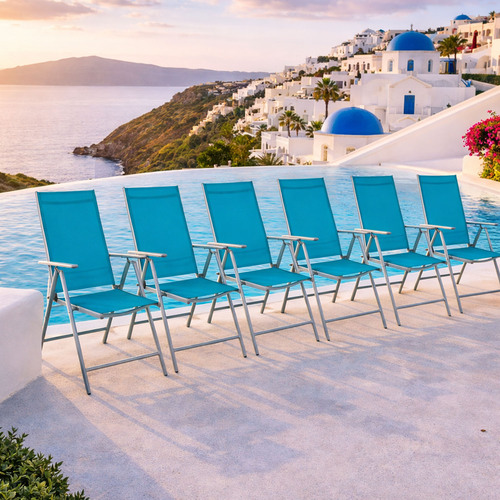 6er Set Garten Klappstuhl Aluminium - Textilen Silbergrau/Petrol