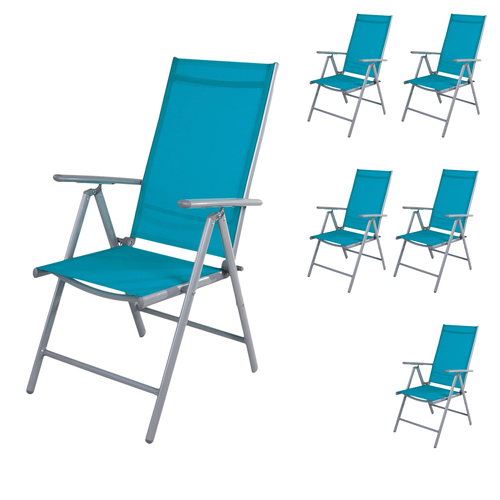 6er Set Garten Klappstuhl Aluminium - Textilen Silbergrau/Petrol