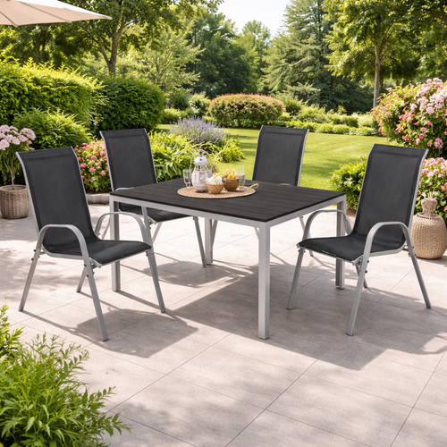 5tlg Alu Gartenm�bel Gartengarnitur 150x90cm Stapelstuhl Textilen