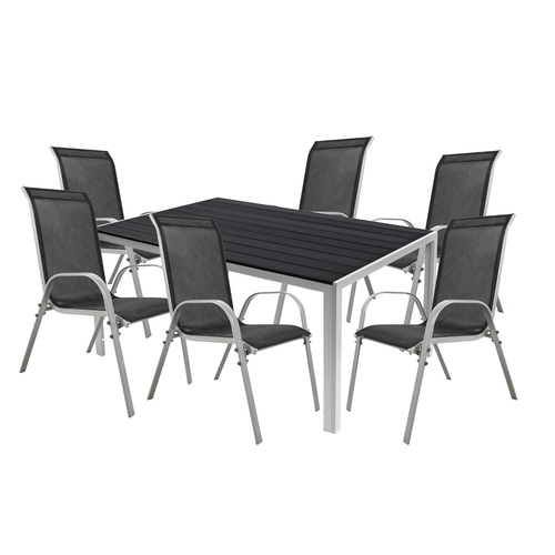 7tlg Alu Gartenm�bel Gartengarnitur 150x90cm Stapelstuhl Textilen