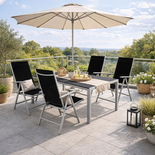 5tlg Gartenm�bel Set Alu Non-Wood 150x90x74cm + 4 Klappst�hle 