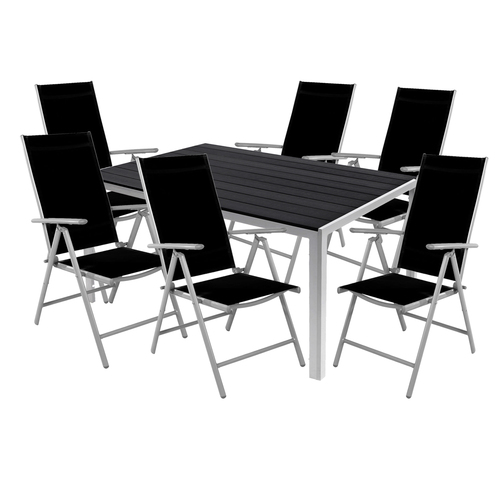 7tlg Gartenm�bel Set Alu Non-Wood 150x90x74cm + 6 Klappst�hle 