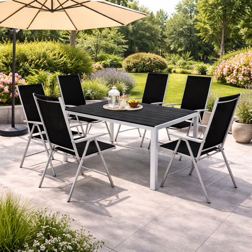 7tlg Gartenm�bel Set Alu Non-Wood 150x90x74cm + 6 Klappst�hle 