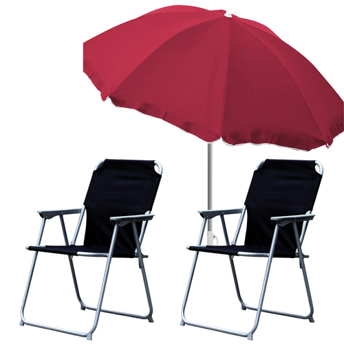  2x Campingstuhl Klappstuhl Schwarz + Sonnenschirm 200cm Rot