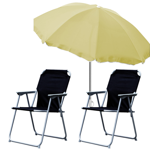 2x Campingstuhl Klappstuhl Schwarz + Sonnenschirm 200cm Beige