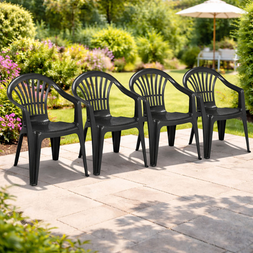 4er Stapelstuhl Bistrostuhl Gartenstuhl MOJAWO Anthrazit Kunststoff 