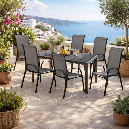 Gartengarnitur Sitzgarnitur 7-teilig 160x90cm Anthrazit/Schwarz