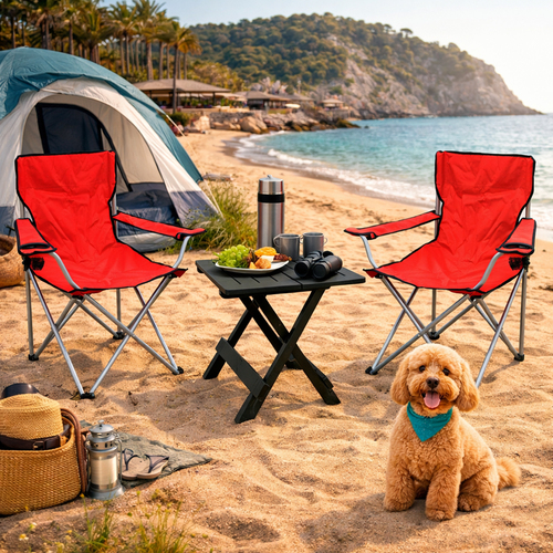3tlg Camping Set Campingm�bel Klapptisch Anglerstuhl Campingstuhl rot