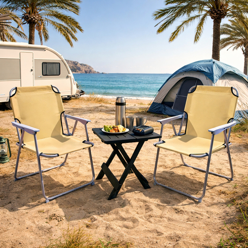 3tlg Camping M�bel Outdoorm�bel Klapptisch Campingstuhl Klappstuhl beige