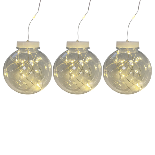 3er LED Deko Gl�hbirne Lichtkugel Dekokugel Kugellampe Batterie 8cm warmwei�