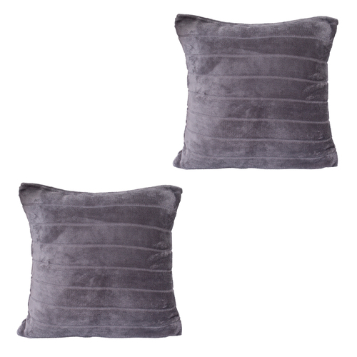 2er Set Flanell Kissenbezug Kissenh�lle Bezug Rei�verschluss Anthrazit 45x45cm