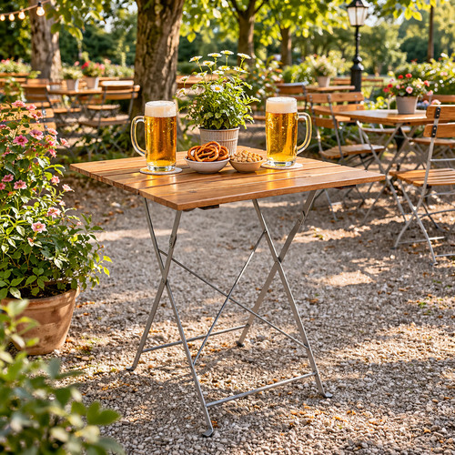 Biergarten Tisch Klapptisch Gartentisch klappbar Akazie Stahl 70x70cm