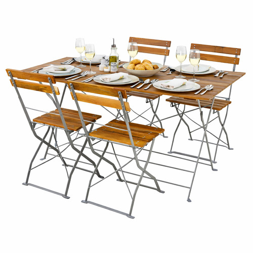 Biergarten Set Klapptisch + 4 Klappst�hle Stahl Akazie 120x60cm