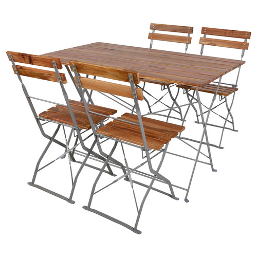 Biergarten Set Klapptisch + 4 Klappst�hle Stahl Akazie 120x60cm