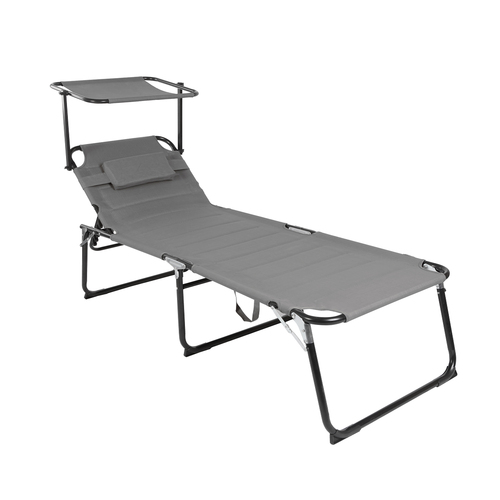 XXL Gartenliege Grau aus Aluminium gepolstert mit Sonnendach L200xB70cm