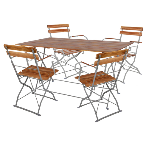 Klapptisch + 4 Klappst�hle klappbar mit Armlehne Stahl Akazieholz Biergarten Set 120x70cm