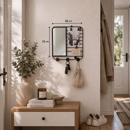 Wandspiegel H�ngespiegel Spiegel Schwarz Fotoklammern Haken 32x32cm