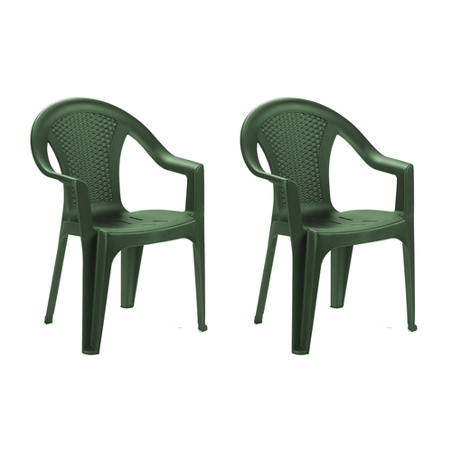 2er Set Kunststoff Stapelstuhl Stapelsessel Rattan-Optik Gr�n Ischia 