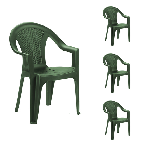 4er Set Kunststoff Stapelstuhl Stapelsessel Rattan-Optik Gr�n Ischia 