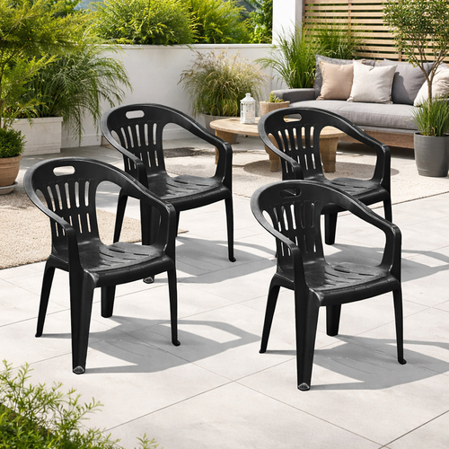 4er Stapelstuhl Bistrostuhl Gartenstuhl MOJAWO Anthrazit Kunststoff 