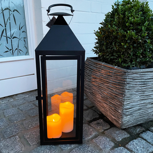 Gro�e Garten - Laterne Windlicht Schwarz Glas Metall 54cm