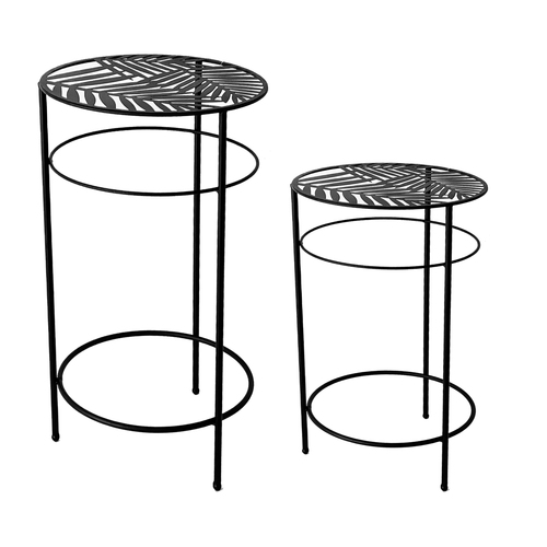 2 St�ck Blumenhocker Blumenregal Beistelltisch Blumenhocker Metall Rund schwarz