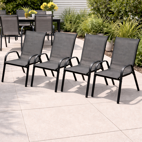 4er Outdoorstuhl Gartenstuhl Stapelstuhl Metall Textilen Anthrazit 