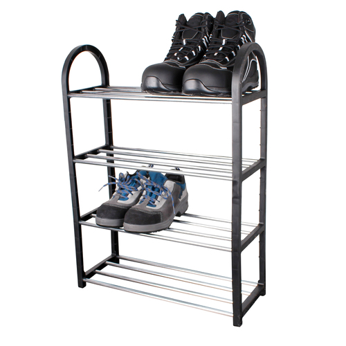 Schuhregal aus Kunststoff Schwarz-Silber mit 4 B�den