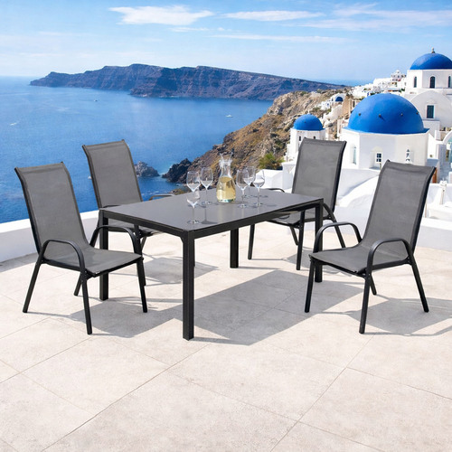 Gartengarnitur Sitzgarnitur Stapelst�hle Stapelsessel 5teilig 160x90cm Glastisch