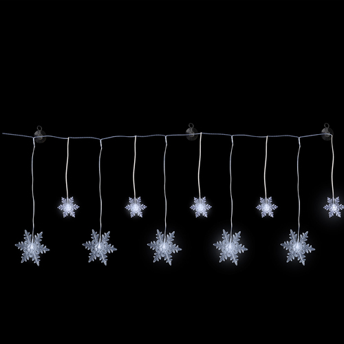 10er LED Lichtervorhang  Lichterkette Schneeflocke Beleuchtung Batterie kaltwei�