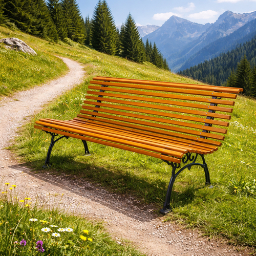 XXL Gartenbank Parkbank Massivholz Metall pulverbeschichtet Natur