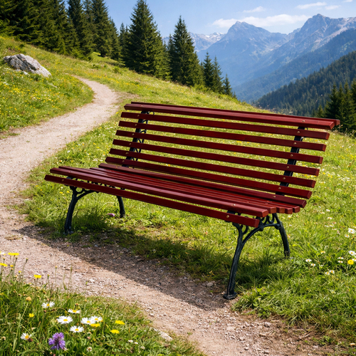 XL Gartenbank Parkbank Massivholz Metall pulverbeschichtet Dunkelbraun