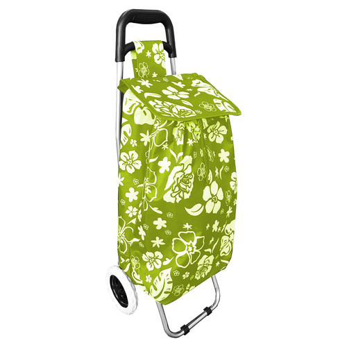klappbarer Treppensteiger Einkaufstrolley lime-gr�n mit Blumenmuster + R�dern