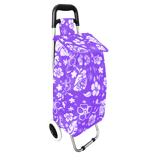 klappbarer Treppensteiger Einkaufstrolley Violett mit Blumenmuster + R�dern