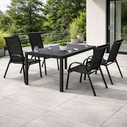Gartengarnitur Sitzgarnitur 5-teilig 160x90cm Non-Wood Anthrazit/Grau